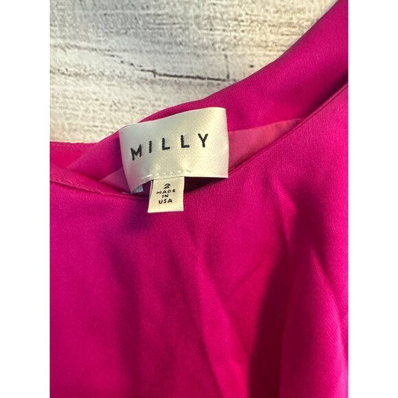 Milly Nora One-Shoulder Asymmetric Ruffled Tiered Stretch-Silk Dress Size 2 - Picture 2 of 3